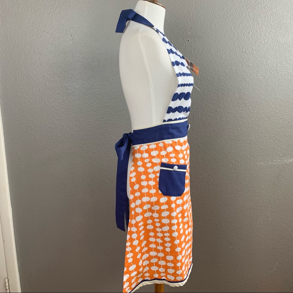 MuKitchen 100% cotton apron orange blue white - Picture 8 of 10
